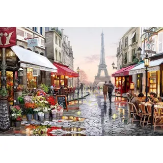 YEESAM ART Neuheiten Malen nach Zahlen Erwachsene Kinder, eifelturm romantic straße Paris 40x50 cm Leinen Segeltuch, DIY ölgemälde Weihnachten Geschenke