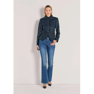 Kurzblazer MADELEINE "Kurzblazer Verkürzter Wollblazer mit Stehkragen, Taschen", Damen, Gr. 40, blau (rauchblau, marine), Obermaterial: 60% Polyester PES. 37% Wolle WO. 3% Elasthan EL., Modern, normal, Blazer Kurzblazer, Stehkragen