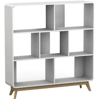 Cassie Bücherregal Weiß, 122 x 29 x 126 cm, Standregal mit offenen Fächern im skandinavischen Design, Bücherregal aus Holzwerkstoff für Wohnzimmer, Schlafzimmer und Flur