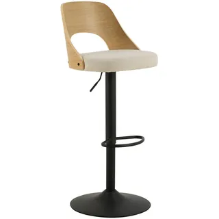 Mid.you Barhocker , Beige , Metall, Textil, Holzwerkstoff , furniert , Rundrohr, rund, Bodenplatte , 47x113x50.5 cm , FSC Mix , Esszimmer, Barmöbel, Barhocker