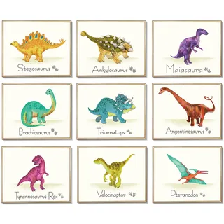 Outus 9 Stücke Dino Poster Dinosaurier Wand Kunst Druck Dinosaurier Poster Wandtattoos mit Ungerahmt Bildern Dinosaurier Geburtstag Geschenk für Kinderzimmer Dekorationen