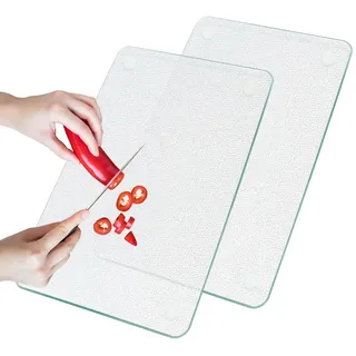 Schneidebrett Aus Glas 2 Stück, Schneidebrett Glas 20 X 30 cm, Schneidbrett Transparentes Mit Rutschfesten Silikonfüßen, Glasschneidebrett Kratzfest Für Kochen Backen Gemüsezubereiten in Der Küche