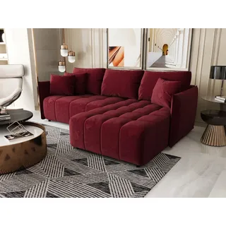 Ecksofa Schlafsofa TREVISO Stoff Monolith Bordeauxrot Ottomane Rechts - Rot