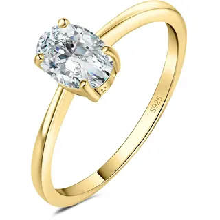 JewelryPalace Klassisch Ovalschliff 1ct Zirkonia Solitär Promise Ring Damen, Schmuck Set, Verlobungsring Damenring Silber 925 mit Stein für Frauen, Simulierte Diamant Jubiläum Eheringe Vergoldet 48