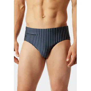 Badeslip SCHIESSER "Nautical Casual", Herren, Gr. 7, N-Gr, blau (801, admiral), Baumwolle, Elasthan, unifarben mit Farbeinsatz, Badehosen Badeslip, mit weißen Streifen