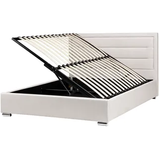 Beliani Polsterbett Hellbeige Stoff Gesteppt mit Stauraum 160/200 cm Hochklappbar Gepolstertes Kopfteil Stauraumbett für Schlafzimmer, Betten
