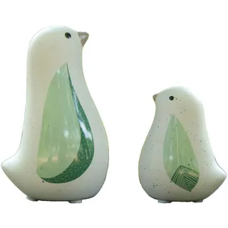 Sitzende Vogel Figur mit grünen Blattflügeln aus Keramik, 2er Set, Tier Statue im Natürlichen Stil, Haus Desktop Garten Ornament Dekor