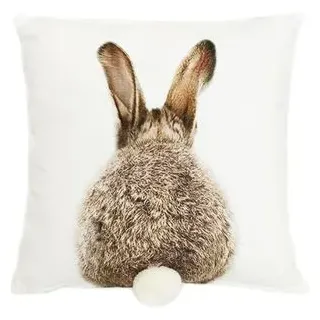 Frank Flechtwaren Kissenhülle Meister Lampe 45x45 cm Dekokissenbezug Hasen Motiv Polyester Weiß Braun Bommel Detail Reißverschluss Waschbar