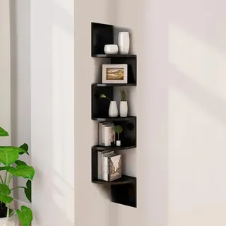 Eckregal Wand - Wandregal mit 5 Ebenen - Schweberegal - Platzsparend für Küche Schlafzimmer Wohnzimmer - Schwarz