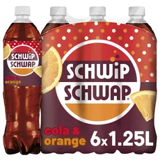 SCHWIPSCHWAP, Das Original – Koffeinhaltiges Cola-Erfrischungsgetränk mit Orange in Flaschen aus 100% recyceltem Material, EINWEG (6 x 1.25 l)