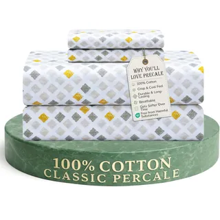 Feather & Stitch Bettwäsche-Set, Fadenzahl 300, 100% Baumwollperkal, mit 2 Kissenbezügen, passend für Matratzen 40,6 cm tiefen Taschen, luxuriös, atmungsaktiv, 4-teiliges Melang01, Queen