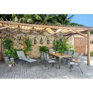 Ambia Garden Gartentisch , Grau, Naturfarben , Holz, Metall , Eukalyptusholz , massiv , rechteckig , eckig , 98.90x75.1x214 (300) cm , ausziehbar , Gartenmöbel, Gartentische, Gartentische ausziehbar