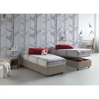 Talamo Italia - Einzelbett Rachele, Bettkasten mit Stoffbezug, 100 % Made in Italy, Öffnung vorne, inklusive Matratze 80 x 200 cm, Taupe