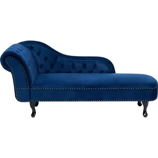 BELIANI Chaiselongue Linksseitig Dunkelblau Samtstoff Holzfüße Glamourös - Blau, Schwarz