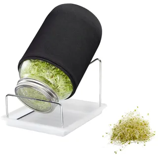 Westmark Sprossenglas Set, 1 STK. – Sprossen Anzuchtset mit Edelstahl-Siebdeckel & Abtropfgestell – Für Sprossen Samen, Microgreens & mehr – 2000 ml
