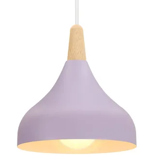 iDEGU Hängelampe Retro E27 Hängeleuchte Moderne Tropfenförmig Hut Deckenleuchte aus Metall Holz Pendelleuchte für Schlafzimmer Esszimmer Küche (Lila, 1 Stück)