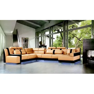 XXL U Form Leder Wohnlandschaft Couch Polster Sitz Ecksofa Sofa Große Garnitur - Beige