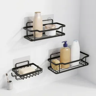 Lirynox 3 Stück Duschablage Ohne Bohren, Edelstahl Duschregal Badregal Zum Kleben Organizer Badezimmer mit Klebeflächen Badregal Shampoo