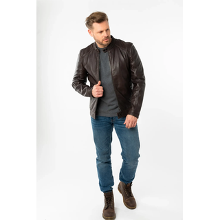 Lederjacke MAURITIUS "MMTibor SF", Herren, Gr. XL, schwarz braun, Obermaterial: 100% Schafsleder. Futter: 100% Baumwolle. Ärmelfutter: 100% Polyester, unifarben, regular fit normal, mit Druckknöpfen, Jacken Lederjacke, kurzer Kragen mit Druckknöpfen
