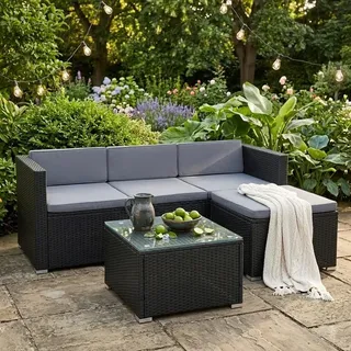 Rattan Lounge Sitzgruppe Gartenmöbel Set Sofa Couch 3-Sitzer schwarz Rattanmöbel