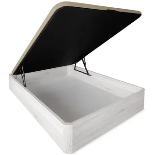 DUÉRMETE ONLINE Dreaming Online Aufklappbares Bettgestell aus Holz, großes Fassungsvermögen, Dicke 30 mm, mit verstärktem und atmungsaktivem Deckel, Polar, 90 x 190