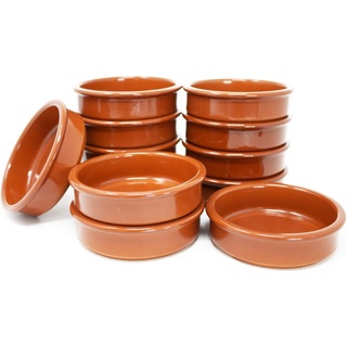 ToCi 12er-Set Tapas-Schalen Braun Auflaufform | 175 ml Cazuela Schale | Ton-Dessertschalen Schälchen Mediterran Ø 11,5 cm | Traditionelle Tonware aus Spanien