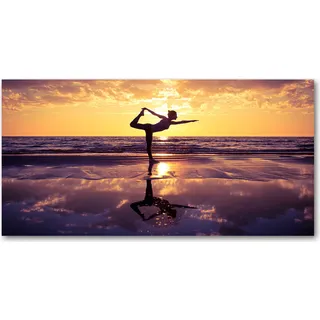 Tulup® Küchenrückwand Spritzschutz aus Glas -100x50 -Spritzschutz auf gehärtetes GlasDeko Menschen Yoga am Strand - Gelb