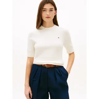 Kurzarmpullover TOMMY HILFIGER "CO JERSEY FINE GG C-NK SS SWT", Damen, Gr. XS (34), ivory petal, Feinstrick, Obermaterial: 67% Baumwolle, 33% Polyamid, unifarben, regular fit normal, Rundhals, eingesetzt gerader Abschluss, Pullover Kurzarmpullover, Baumwollmischung, Regular Fit