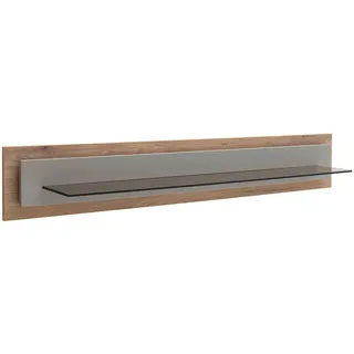 Stylife Wandboard , Grau, Eichefarben , Glas, Holzwerkstoff , 150x24x24 cm , Holzmöbel, Wohnwände Holz, Wohnwand Serien Holz