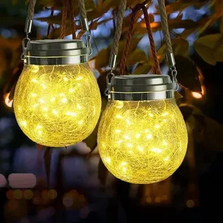 Solar Gartenlichter 2 Stück Solar-Licht Solar-Mörtelset Glas-Beleuchtung für Balkon Gartenweg Zaun Dekoration - warm Weiß - Bunt