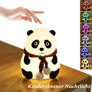 Panda Nachtlicht Kinder Baby, 7 Farben LED Stilllicht Akku Lampe Silikon Nachttischlampe Touch Dimmbar Kinderzimmer Deko Mädchen Jungen Geschenk - Weiß, Schwarz