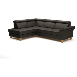 CAVADORE Leder-Eckcouch Ammerland mit Ottomane / Landhaus-Sofa mit Federkern + Kopfteilverstellung / 245 x 84 x 194 / Leder Dunkelbraun