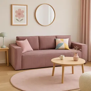 GUTTO Schlafsofa CORDA ROSA aus Kordstoff mit Schlaffunktion - Modernes Design in trendigen Farben - Rosa