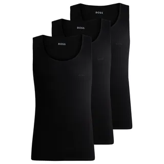 Boss Tanktop BOSS "3P RibClassic BOSS ONE", Herren, Gr. M, schwarz (schwarz 001), Rippware, Obermaterial: 100% Baumwolle, Rundhals, Tops Tanktop, Ton in Ton Stickerei auf der Brust, Topseller