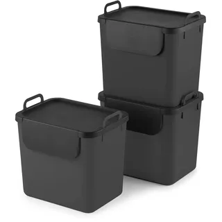 Jive Rotho Recycling Müllsystem anthrazit 3er-Set Mülltrennsystem 30l für die Küche, Kunststoff (PP recycelt), dunkelgrau, 3 x 30l (39.8 x 29.8 x 50.1 cm)