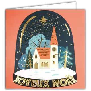 Afie 23020 Quadratische Karte Frohe Weihnachten in Gold glänzend Kirche Sterne Tanne Schneekugel Weihnachten Weihnachten mit Umschlag weiß