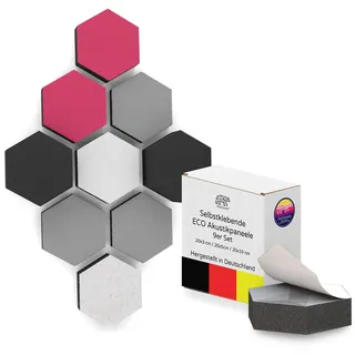 PolySound ECO Akustikpaneele selbstklebend - 9er Set 3D-Schaumstoff (3-10 cm), Hohe Schalldämmung (αw 0,9), Rückstandslos Ablösbar, Fabulous Fuchsia
