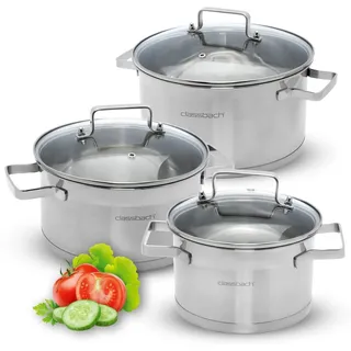 classbach® Topfset 6-teilig | Kochtopf Set Edelstahl für alle Herdarten (Induktion-, Gasherd, Ceranfeld, Elektroherd) spülmaschinenfest Kochtopf Set Camping | Töpfe Induktion Kochtopfset C-KTS 4015