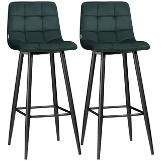 Homcom 2Er-Set Barhocker, Bistrohocker mit Fußstütze, Barstuhl, Samt-Bezug, Küchenstuhl , Grün , Textil , 55x103x42 cm , Esszimmer, Barmöbel, Barhocker