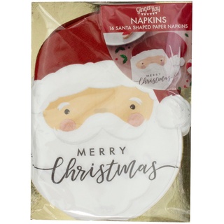 Ginger Ray SAN-316 Santa Shaped Merry Christmas Paper Napkins 16 Pack Serviette, Papier, Rot