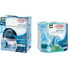 Bundle aus Pattex AERO 360o Luftentfeuchter, ultra-absorbierender Raumentfeuchter gegen Kondenswasser, Schimmel- und Modergeruch, 1 Gerät inkl. 1 Nachfülltab 450g + Pattex AERO 360° Frischer Wasserfal