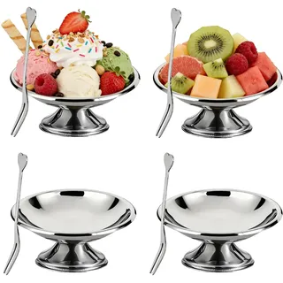 Tissting 4 Stück Eisbecher Edelstahl mit Fuß Ø11cm 180ml Dessertschale - Spülmaschinengeeignet Eisschale für Eiscreme Obstsalat Joghurt Fruchtpudding Hochzeit Party Zuhause Hotel Restaurant