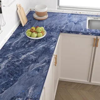 VaryPaper Marmor Tapete für Wand Dunkelblau Vintage Marmor Folie Selbstklebend 40cmx200cm Klebefolie Marmoroptik Blau Abwaschbare Tapete Küche Badezimmer Folie Küchenarbeitsplatte Schrank Tisch