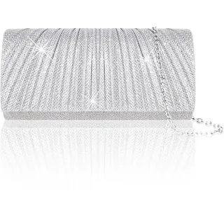 Larcenciel Clutch Silber, Glitzer Pailletten Tasche mit Abnehmbarer Kette, Elegant Envelope Handtasche, Glimmer Crossbody Schultertasche Umhängetasche für Hochzeit Party Bankett Feiertage (22x5x11cm)