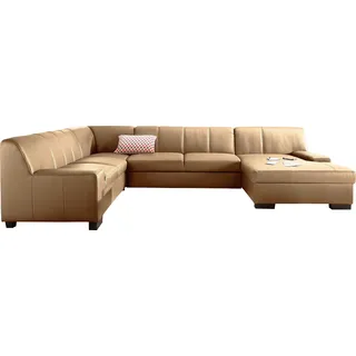 DOMO collection Wohnlandschaft »Norma, mit Kunstleder- oder Lederbezug, viel Platz, zeitlos & elegant« extrabreite Armlehnen, U-Form, wahlweise mit Bettfunktion, braun