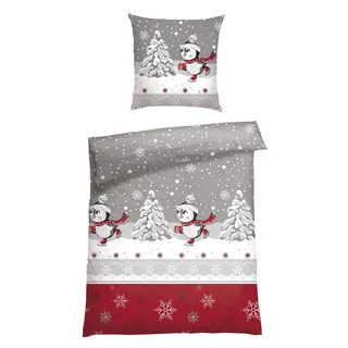 SCHIESSER Telso Pinguine Grau 135 x 200 cm + 80 x 80 cm