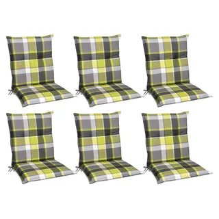 Beautissu 6er Set Sunny GR Niedriglehner Auflagen 100x50 cm in Grün Kariert - Gelb