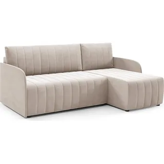 LIKMA Creme Ecksofa Otto SLIM 208x145 cm mit Schlaffunktion (200x140 cm) Eckcouch mit Bettkasten Wohnlandschaft mit Bettkasten Bettsofa mit Stauraum Polstermöbel Sofa 3 Sitzer - Creme