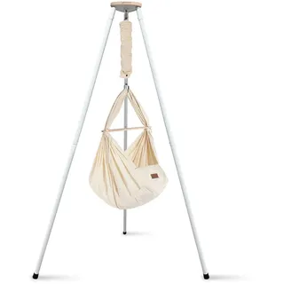 Schmusewolke Federwiege , Weiß, Beige , Holz, Metall, Textil , Buche , 135x194x135 cm , wendbar,Deckenmontage möglich, Feder mit Sicherheitsseil , Babymöbel & Kindermöbel, Babyzimmer, Babybetten, Stubenwagen & Babywiegen