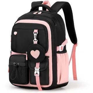 sisipoet Schulrucksack Teenager Mädchen 22,9L mit Münzbeutel | Reflektierende Sicherheitsstreifen,S-förmige Wirbelsäulenstütze,Wasserfestes Gewebe,Wabenbelüfteter
